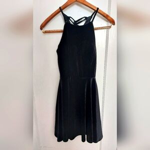 B Darlin size 0 Black Velvet Halter Dress with lace up and zipper closure
